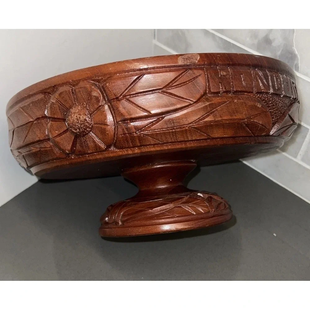Vintage Carved Wood Tiki Bowl Tribal Ethnic Honduras Large Pedestal Centerpiece